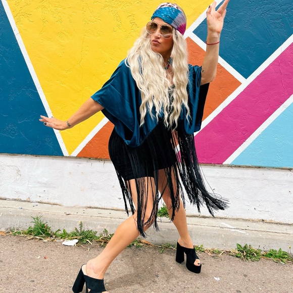 DEEP TEAL FRINGE KIMONO - Picture 6 of 10